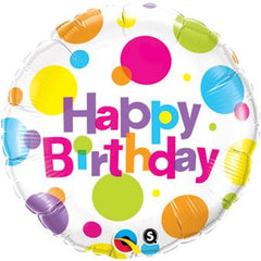 18 Inch happy birthday mylar balloon with colorful polka dot circle design
