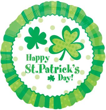 18-inch Happy St. Patrick’s Day mylar balloon with green clovers and polka dots design