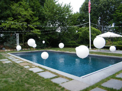 3 FT white latex pool floating balloon on clear line with weight