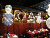 Colorful latex balloon centerpiece with bubble topper decoration