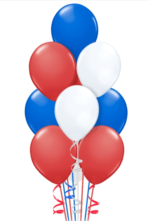 Bouquet of red, white, and blue balloons on a white background
