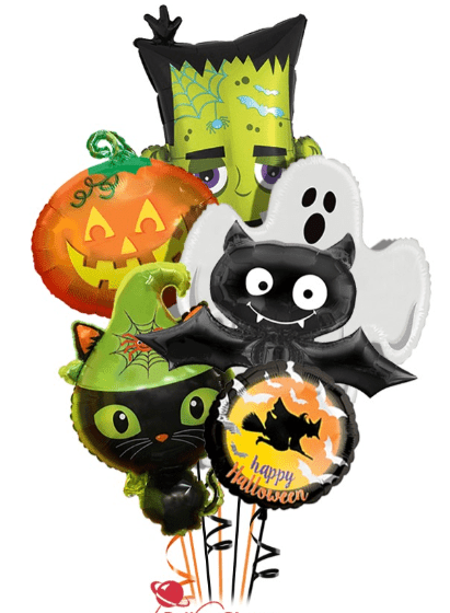 bat cat ghost pumpkin halloween balloon bouquet with mylar and latex balloons