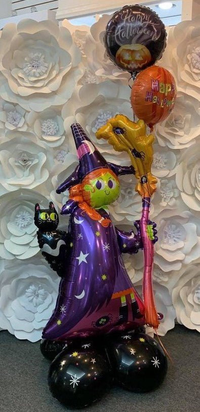 bewitching halloween balloon bouquet with halloween mylar and latex balloons