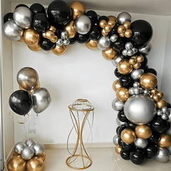 Chrome Organic Balloon Semi Arch in Black and Gold Latex, Elegant Event Decor, Party Backdrop