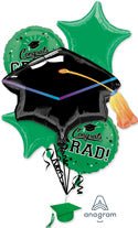 Congrats Grad balloon bouquet with graduation hat, stars, and customizable colors