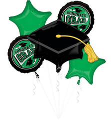 Congrats Grad balloon bouquet with graduation hat, stars, and customizable colors