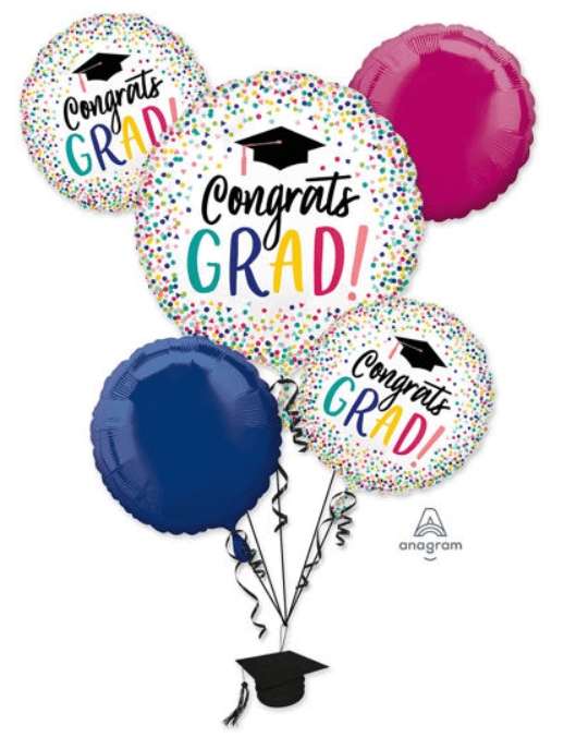 Congrats Graduate balloon bouquet with colorful mylar and latex balloons