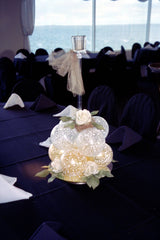 Floral Reflections balloon centerpiece with rose and tulle on mirrored base, elegant 12 Inch décor piece