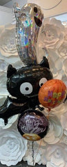 ghost and bat halloween balloon bouquet with mylar and latex balloons