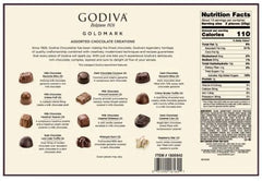 godiva goldmark assorted chocolates packaging with nutrition facts