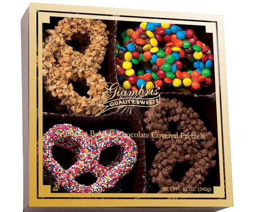 gourmet pretzel gift box with Belgian chocolate and assorted toppings