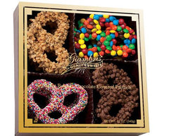 gourmet pretzel gift box with Belgian chocolate and assorted toppings