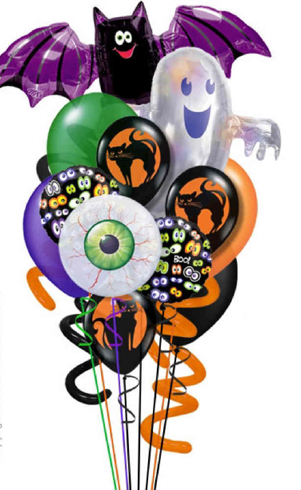 halloween party madness balloon bouquet 12 mylar and latex balloons with 1lb candy gift box