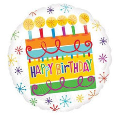 Round 18 Inch Happy Birthday Mylar balloon with colorful cake design