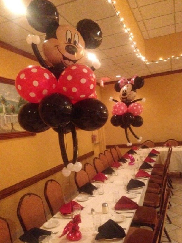 Mickey and Minnie Mouse balloon centerpiece with latex accents for party decor