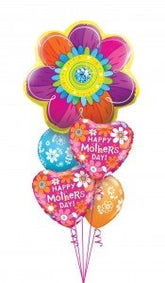 Bejeweled flower balloon bouquet with supersized daisy mylar centerpiece