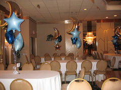 36 Inch silver moon balloon with 2 colorful star mylars centerpiece for parties