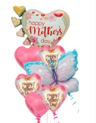 Mother’s Day Butterfly Balloon Bouquet with super-sized butterfly, heart, and Happy Mother’s Day mylar balloons