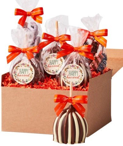 halloween caramel apple and confection gift box with chocolate and pretzels