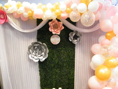 Oh Baby backdrop with colorful organic balloon semi arch decor for baby shower