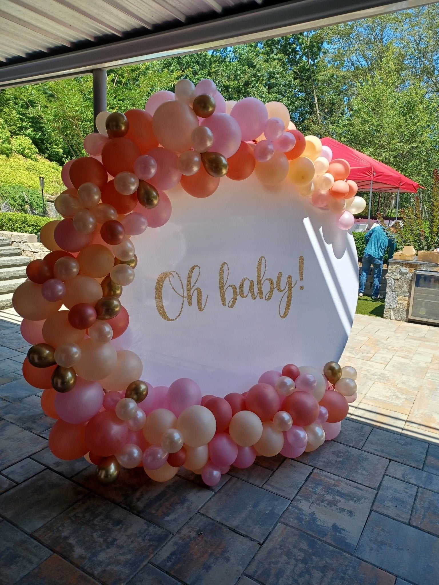 Oh Baby organic balloon circle arch for baby shower backdrop décor