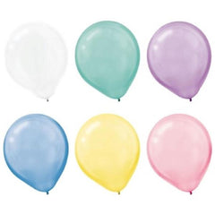 one dozen 11 inch pastel pearlized latex balloons in assorted colors
