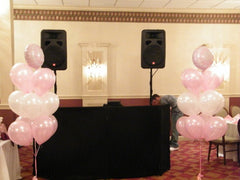 Six-foot latex balloon centerpiece topped with shiny mylar balloon