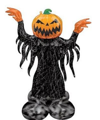 Halloween inflatable airloon balloon decoration with a pumpkin head and black robe on a white background