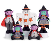 Halloween plush decorations featuring friendly witches, Dracula, and a ghost, made from fabric, felt, and yarn, perfect for festive home décor.
