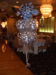 snowflake bubble tree balloon decor with snowflake mylar accents, 7 FT tall winter party centerpiece