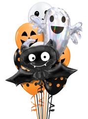 spiders and bats halloween balloon bouquet with mylar and latex balloons