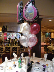All Occasion Sweet 16 Princess balloon centerpiece with 4 latex balloons and large Mylar number balloon topper