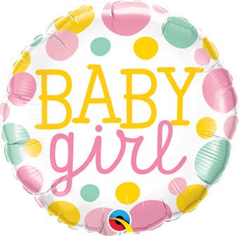 Round 18 inches floating balloon with 'BABY girl' text and colorful balloons around it