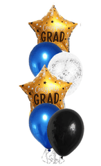 Congrats Grad balloon bouquet with star and happy graduation mylar balloons on a weight