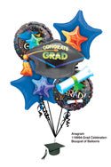 Congrats Grad balloon bouquet with star and happy graduation mylar balloons on a weight