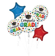 Colorful Congrats balloon bouquet with large mylar and multicolor star balloons