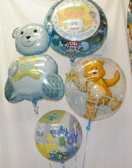 Deluxe It’s a Boy balloon bouquet with teddy bear bubble and baby-shaped balloons