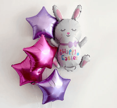 Easter Spring Balloon Bouquet with large full-body bunny and star mylar balloons