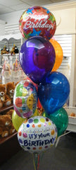 Mixed happy birthday balloon bouquet with rainbow latex and mylar balloons