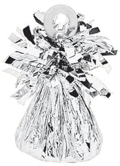 Silver foil balloon weight for holding helium balloon bouquets
