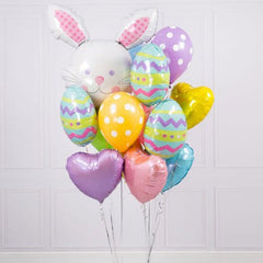 Easter Parade Balloon Bouquet with bunny, egg, and heart balloons