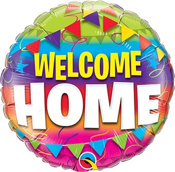 18 inches round colorful balloon with 'Welcome Home' text and festive flags