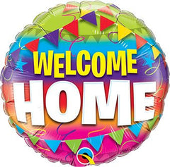 18 inches round colorful balloon with 'Welcome Home' text and festive flags