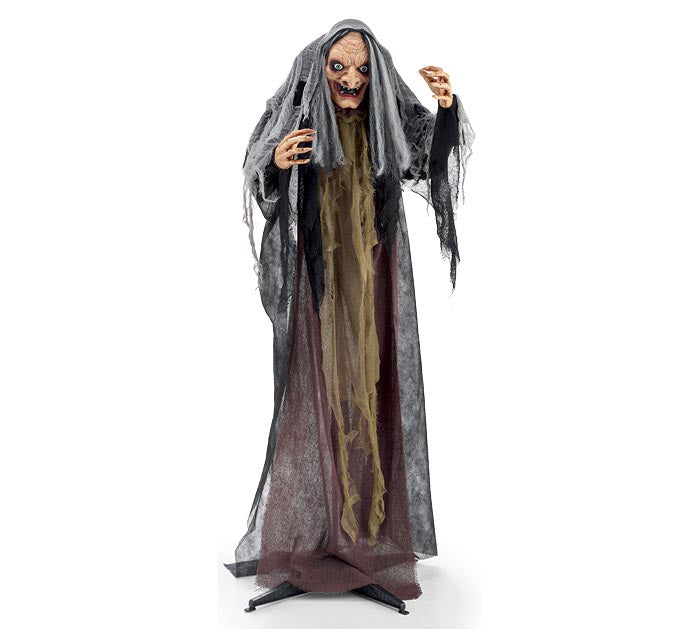 Animated Evil Witch Halloween Decor with glowing eyes and sound effects – 62-inch life-size animatronic witch prop
