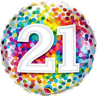 18 Inch Age 21 Happy Birthday Round Mylar Balloon in bright colors