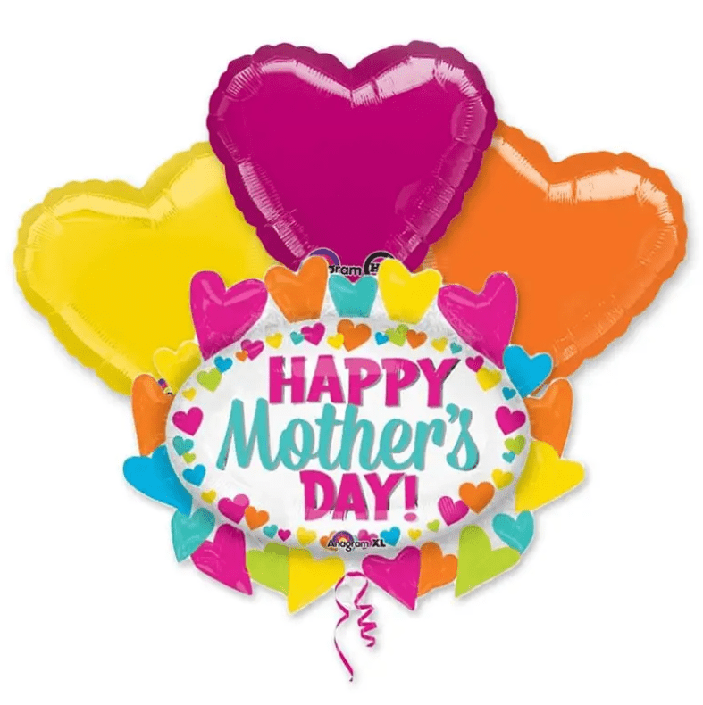 Colorful Mother’s Day balloon bouquet with assorted mylar balloons