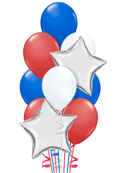 Balloon Salute with Stars Patriotic Colors Bouquet (14 Balloons)