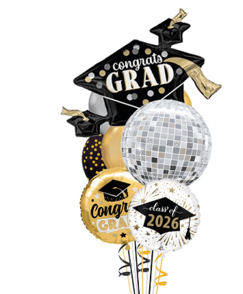 GRAD CAP AND MIRROR BALL BOUQUET