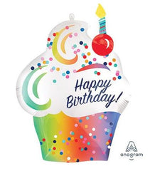 Cupcake-shaped Happy Birthday 35 Inch Mylar balloon for party decoration