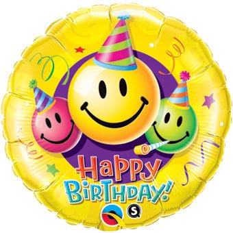 happy birthday smiley faces 18 inch mylar balloon round yellow emoji design